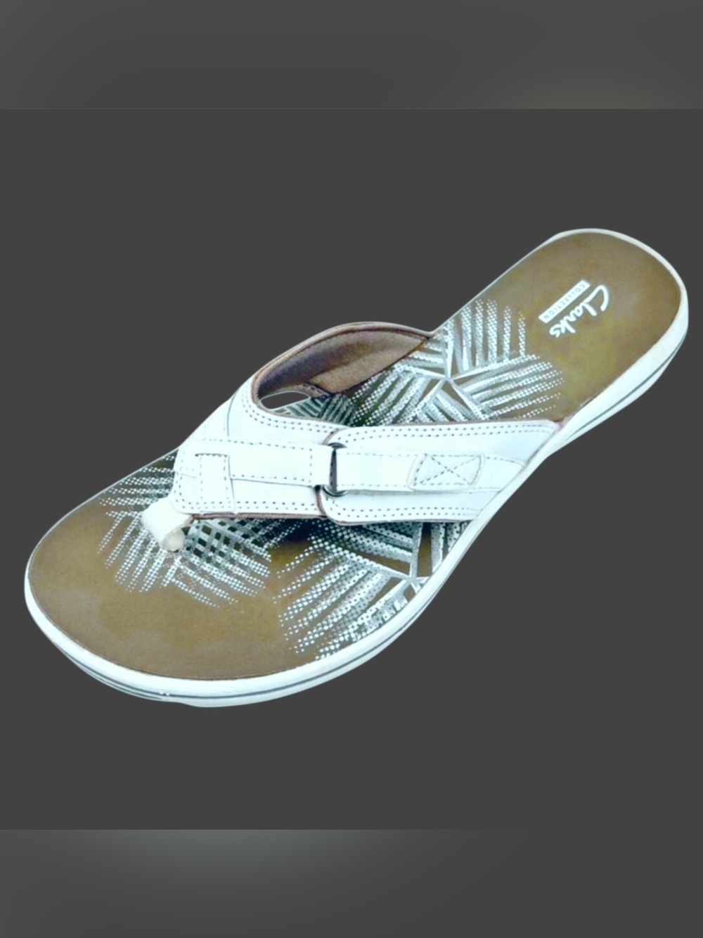 Clarks Womens White Leather Thong Sandals Size 9